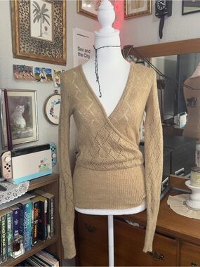 Y2K Women’s Wrap-Style Knit Sweater in Camel